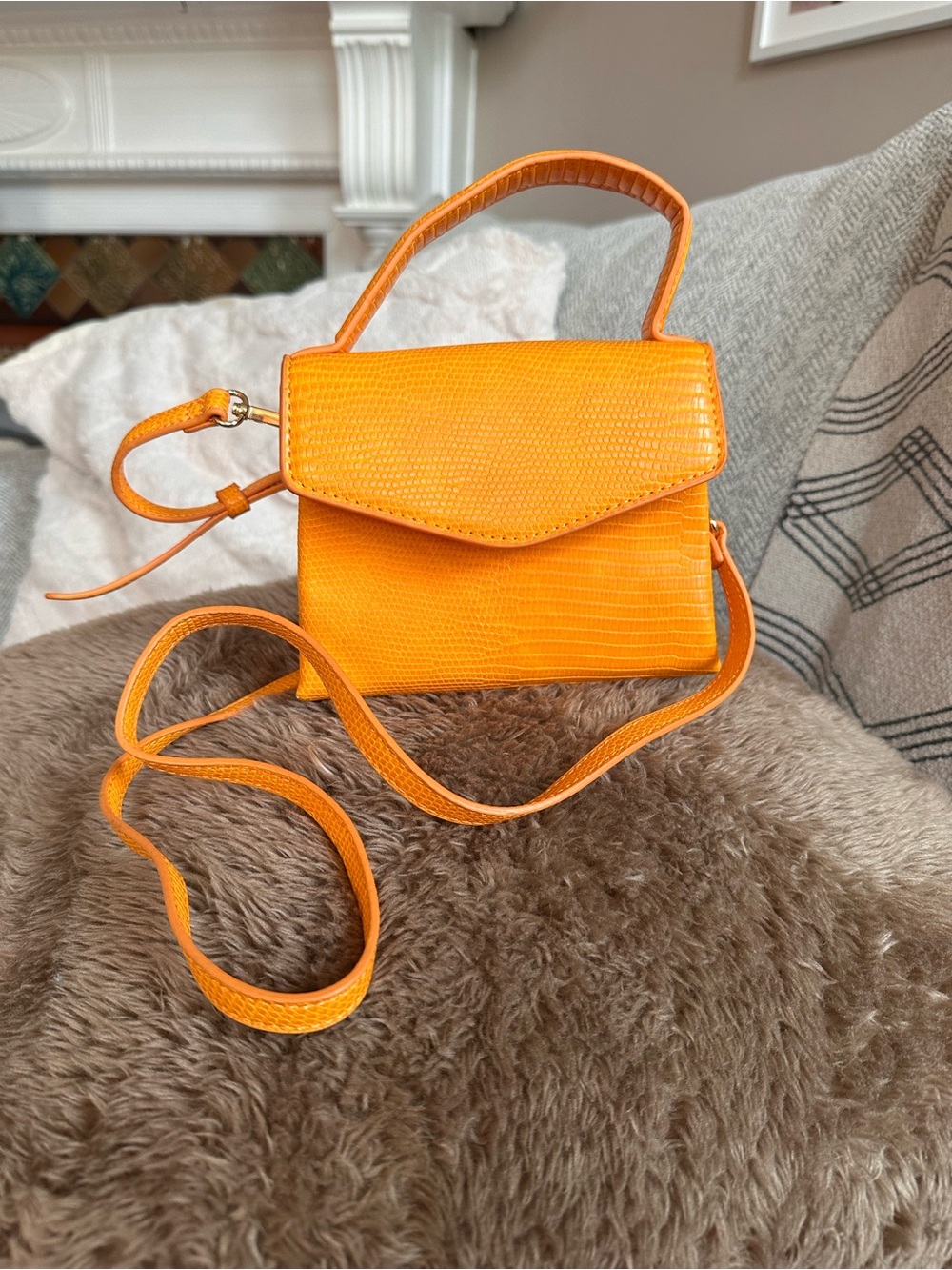 “Campsite” Orange Textured Top-Handle Crossbody Bag